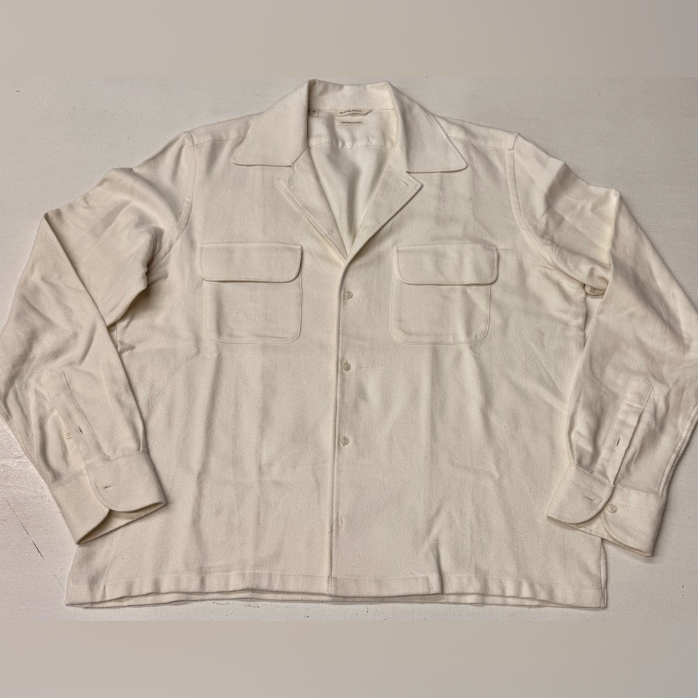 SUITSUPPLY Cream Herringbone Cotton Flannel Safari Shirt 17 XL